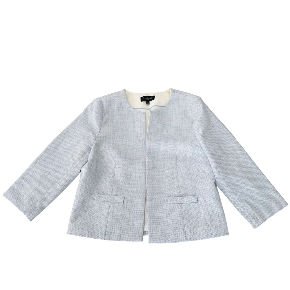Talbots Pale Blue Collarless Open-Front Blazer